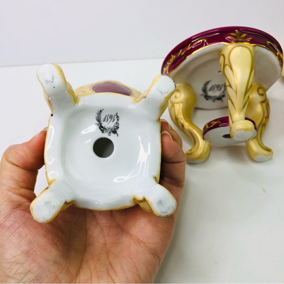 Vintage 1898 China Company Miniture Porcelain Dollhouse Table & Chairs Set of 3 - Picture 7 of 10